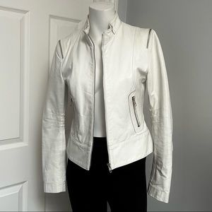 Mackage White Leather Zip-Up Jacket